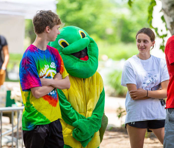 Shelly the Flying Turtle is Vermont Commons' mascot.